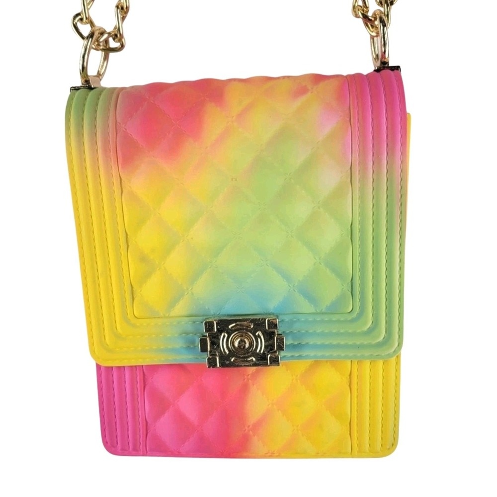 Epicstep Women's Jelly Crossbody‎ Mini Bag Rainbow Ombre Gold Chain Y2K Cute